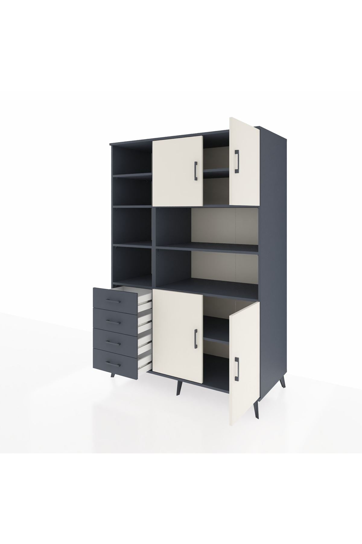 Kronos Dolap 9 Raflı 4 Çekmeceli 4 Kapaklı 132x59x195 Antrasit-Aytaşı/Antrasit