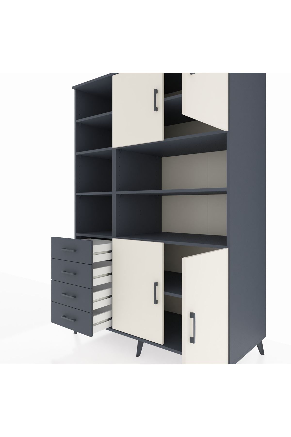 Kronos Dolap 9 Raflı 4 Çekmeceli 4 Kapaklı 132x59x195 Antrasit-Aytaşı/Antrasit