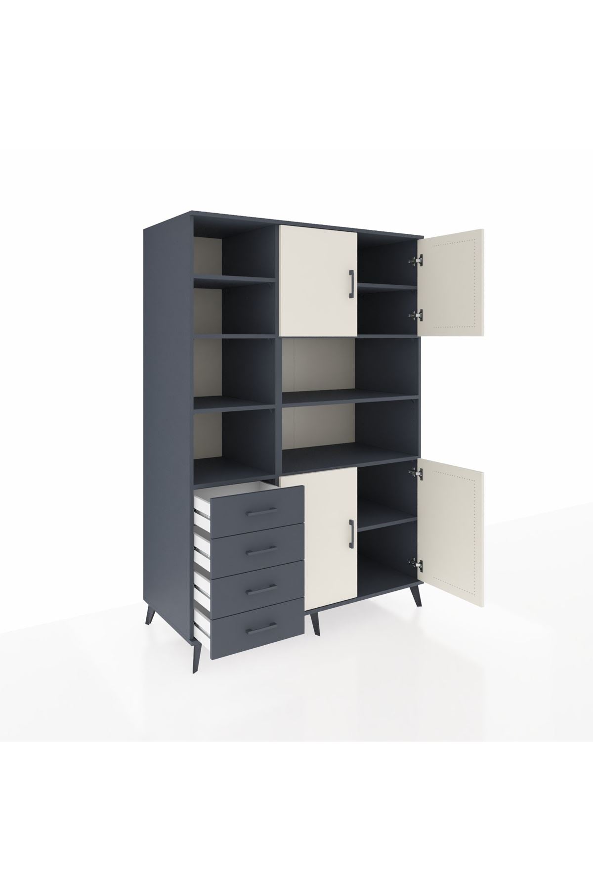 Kronos Dolap 9 Raflı 4 Çekmeceli 4 Kapaklı 132x59x195 Antrasit-Aytaşı/Antrasit