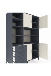 Kronos Dolap 9 Raflı 4 Çekmeceli 4 Kapaklı 132x59x195 Antrasit-Aytaşı/Antrasit