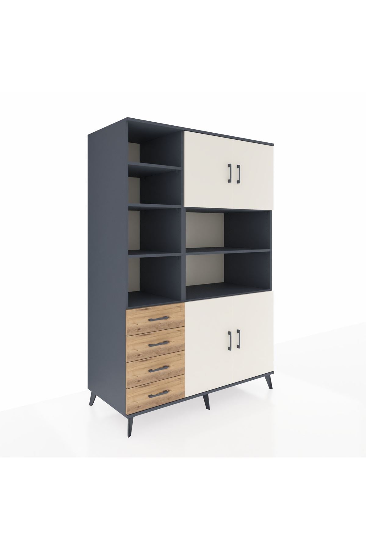 Kronos Dolap 9 Raflı 4 Çekmeceli 4 Kapaklı 132x59x195 Antrasit-Aytaşı/Çam