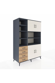 Kronos Dolap 9 Raflı 4 Çekmeceli 4 Kapaklı 132x59x195 Antrasit-Aytaşı/Çam