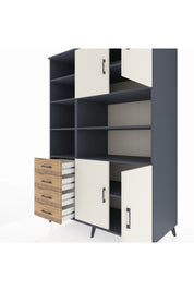 Kronos Dolap 9 Raflı 4 Çekmeceli 4 Kapaklı 132x59x195 Antrasit-Aytaşı/Çam