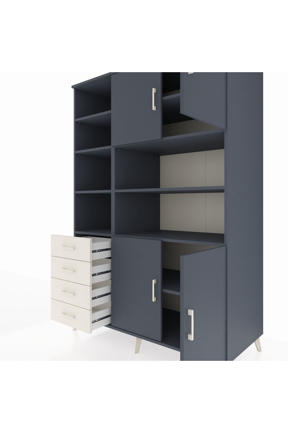 Kronos Dolap 9 Raflı 4 Çekmeceli 4 Kapaklı 132x59x195 Antrasit-Antrasit/Aytaşı