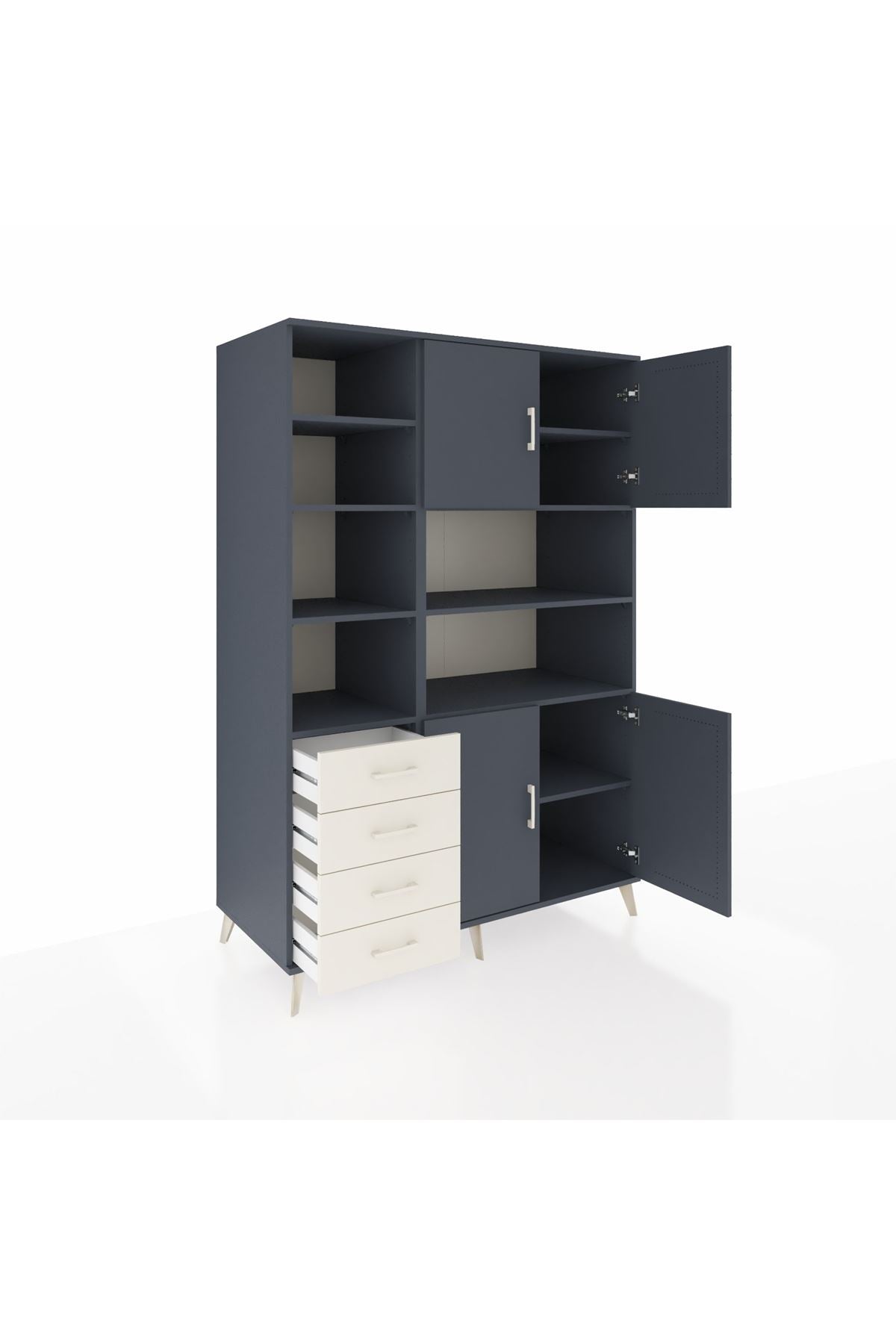 Kronos Dolap 9 Raflı 4 Çekmeceli 4 Kapaklı 132x59x195 Antrasit-Antrasit/Aytaşı