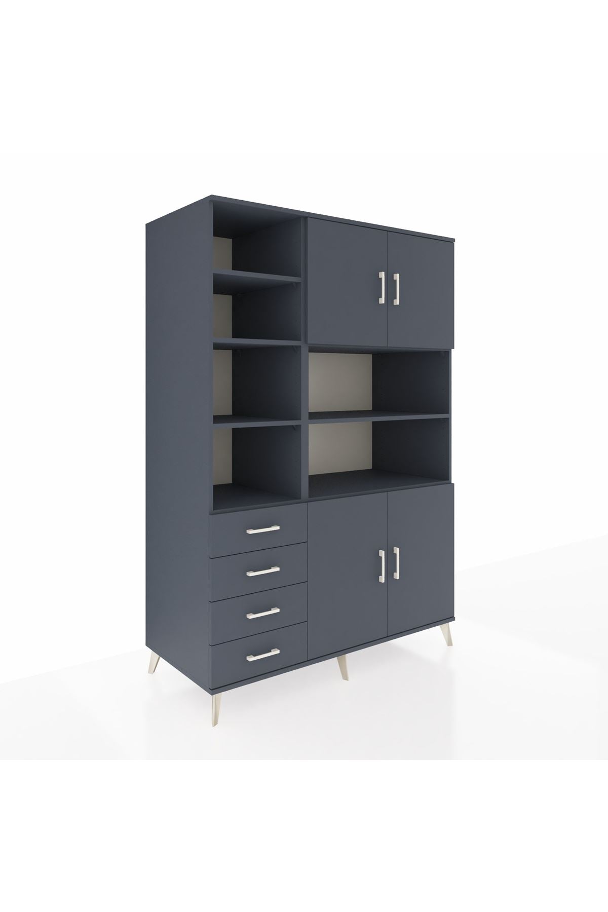 Kronos Dolap 9 Raflı 4 Çekmeceli 4 Kapaklı 132x59x195 Antrasit-Antrasit/Antrasit