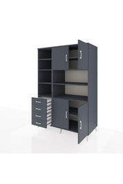 Kronos Dolap 9 Raflı 4 Çekmeceli 4 Kapaklı 132x59x195 Antrasit-Antrasit/Antrasit