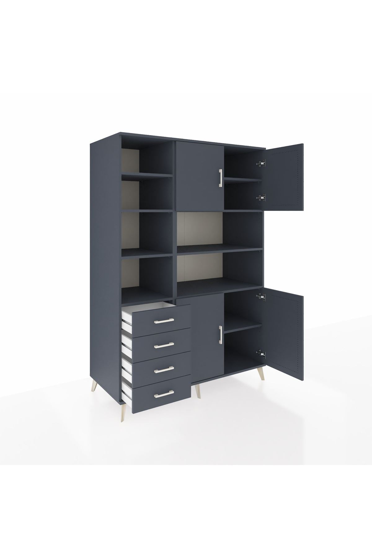 Kronos Dolap 9 Raflı 4 Çekmeceli 4 Kapaklı 132x59x195 Antrasit-Antrasit/Antrasit