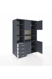 Kronos Dolap 9 Raflı 4 Çekmeceli 4 Kapaklı 132x59x195 Antrasit-Antrasit/Antrasit