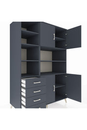 Kronos Dolap 9 Raflı 4 Çekmeceli 4 Kapaklı 132x59x195 Antrasit-Antrasit/Antrasit