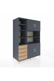 Kronos Dolap 9 Raflı 4 Çekmeceli 4 Kapaklı 132x59x195 Antrasit-Antrasit/Çam