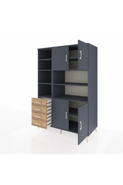Kronos Dolap 9 Raflı 4 Çekmeceli 4 Kapaklı 132x59x195 Antrasit-Antrasit/Çam