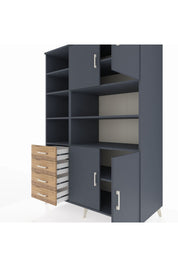 Kronos Dolap 9 Raflı 4 Çekmeceli 4 Kapaklı 132x59x195 Antrasit-Antrasit/Çam