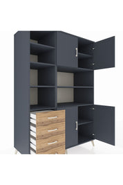 Kronos Dolap 9 Raflı 4 Çekmeceli 4 Kapaklı 132x59x195 Antrasit-Antrasit/Çam