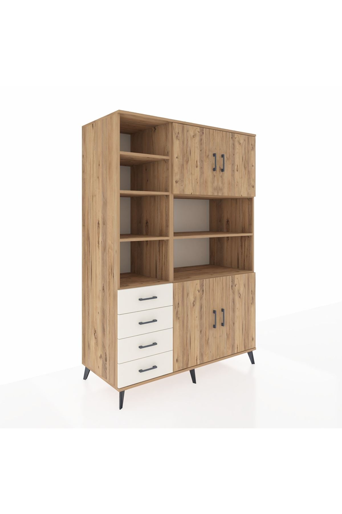 Kronos Dolap 9 Raflı 4 Çekmeceli 4 Kapaklı 132x59x195 Çam-Çam/Aytaşı