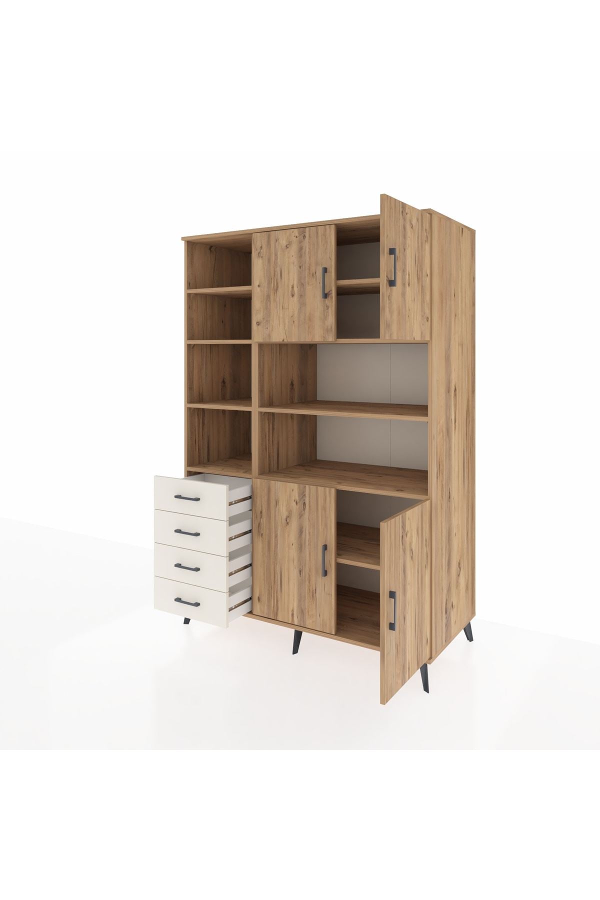 Kronos Dolap 9 Raflı 4 Çekmeceli 4 Kapaklı 132x59x195 Çam-Çam/Aytaşı