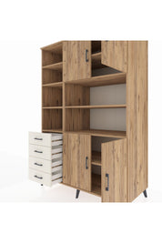 Kronos Dolap 9 Raflı 4 Çekmeceli 4 Kapaklı 132x59x195 Çam-Çam/Aytaşı