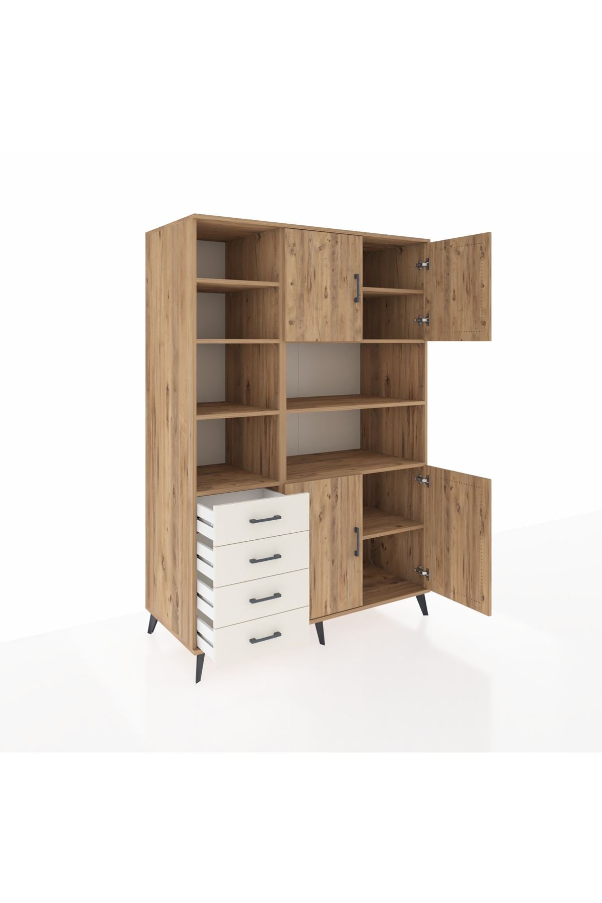 Kronos Dolap 9 Raflı 4 Çekmeceli 4 Kapaklı 132x59x195 Çam-Çam/Aytaşı