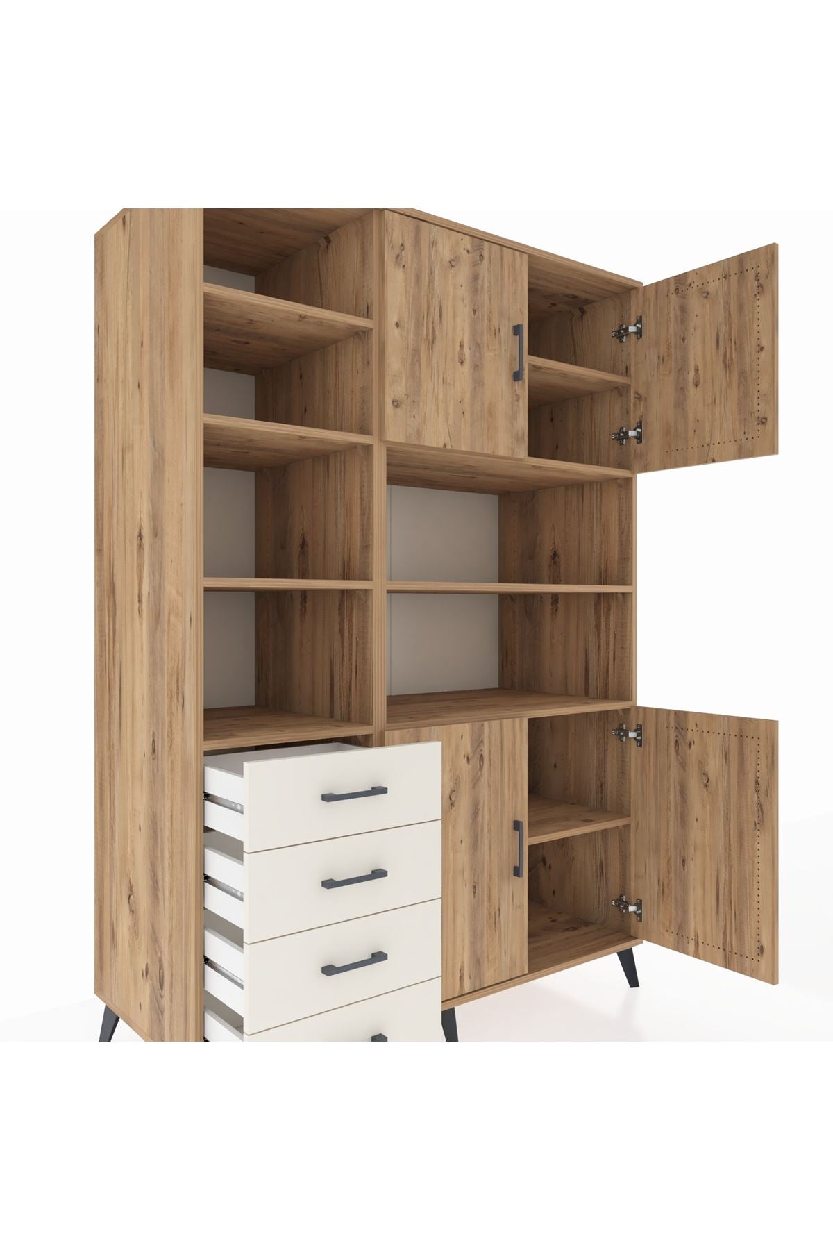Kronos Dolap 9 Raflı 4 Çekmeceli 4 Kapaklı 132x59x195 Çam-Çam/Aytaşı