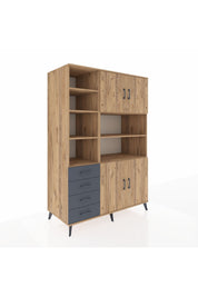 Kronos Dolap 9 Raflı 4 Çekmeceli 4 Kapaklı 132x59x195 Çam-Çam/Antrasit