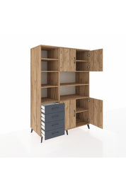 Kronos Dolap 9 Raflı 4 Çekmeceli 4 Kapaklı 132x59x195 Çam-Çam/Antrasit