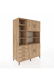 Kronos Dolap 9 Raflı 4 Çekmeceli 4 Kapaklı 132x59x195 Çam-Çam/Çam