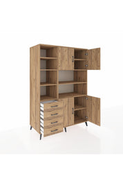 Kronos Dolap 9 Raflı 4 Çekmeceli 4 Kapaklı 132x59x195 Çam-Çam/Çam
