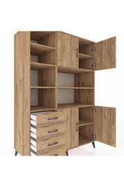 Kronos Dolap 9 Raflı 4 Çekmeceli 4 Kapaklı 132x59x195 Çam-Çam/Çam
