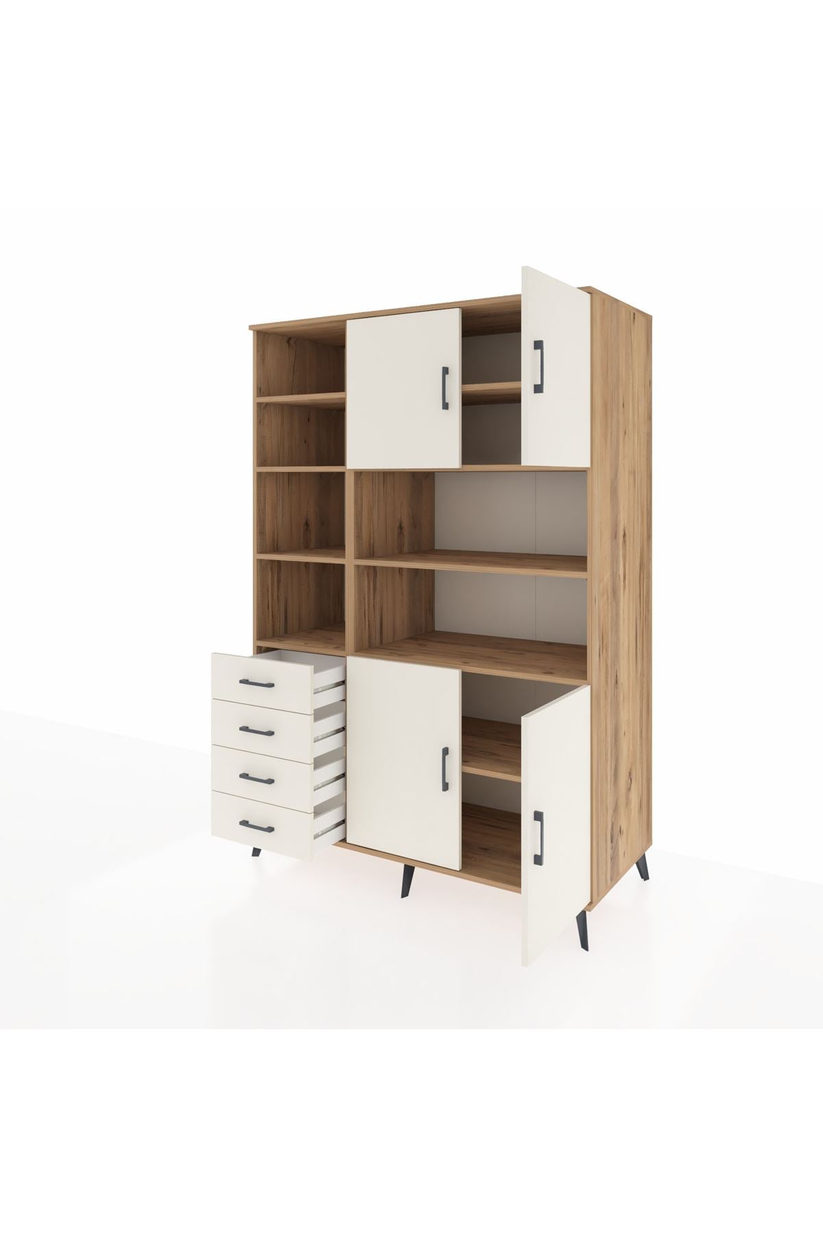 Kronos Dolap 9 Raflı 4 Çekmeceli 4 Kapaklı 132x59x195 Çam-Aytaşı/Aytaşı