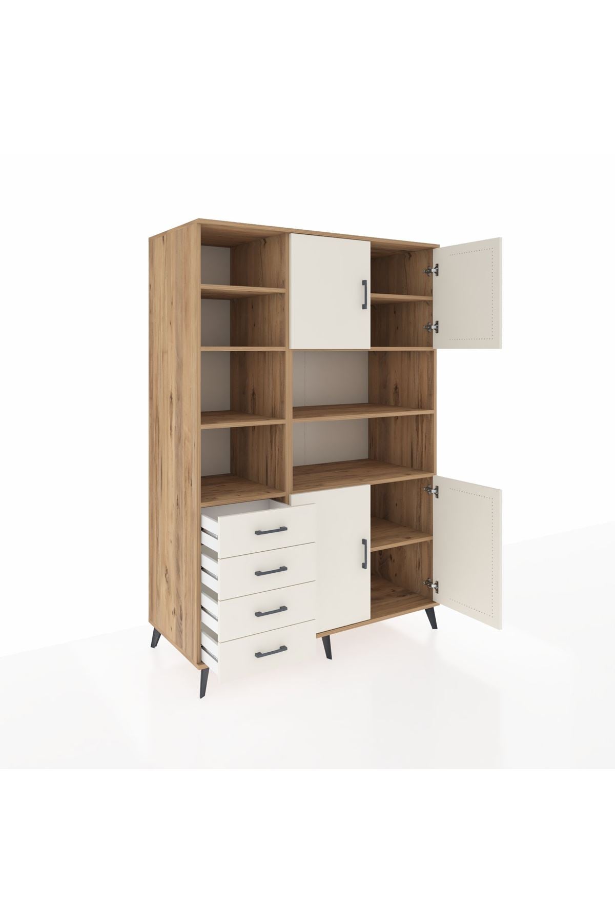 Kronos Dolap 9 Raflı 4 Çekmeceli 4 Kapaklı 132x59x195 Çam-Aytaşı/Aytaşı