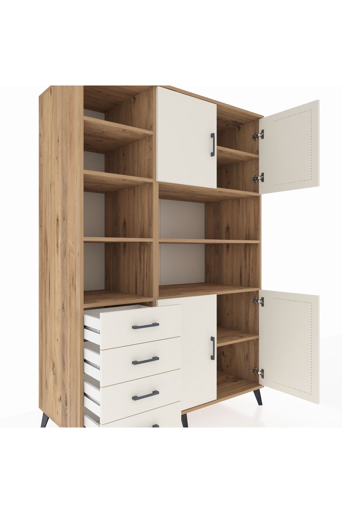 Kronos Dolap 9 Raflı 4 Çekmeceli 4 Kapaklı 132x59x195 Çam-Aytaşı/Aytaşı