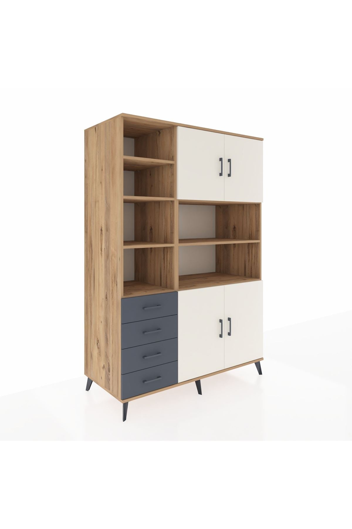 Kronos Dolap 9 Raflı 4 Çekmeceli 4 Kapaklı 132x59x195 Çam-Aytaşı/Antrasit