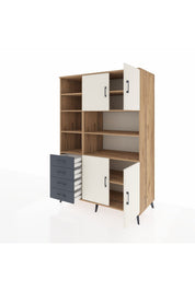 Kronos Dolap 9 Raflı 4 Çekmeceli 4 Kapaklı 132x59x195 Çam-Aytaşı/Antrasit