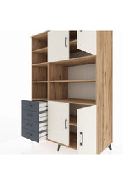 Kronos Dolap 9 Raflı 4 Çekmeceli 4 Kapaklı 132x59x195 Çam-Aytaşı/Antrasit