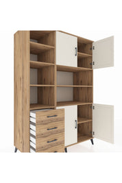 Kronos Dolap 9 Raflı 4 Çekmeceli 4 Kapaklı 132x59x195 Çam-Aytaşı/Çam