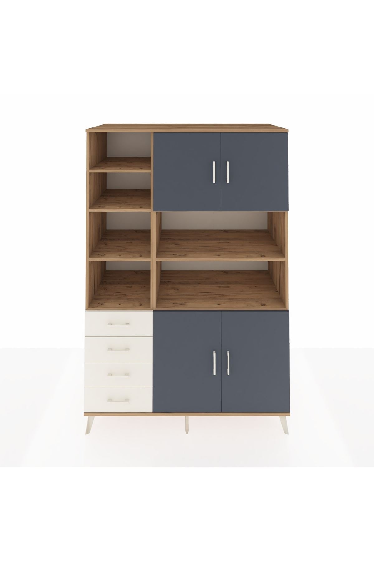 Kronos Dolap 9 Raflı 4 Çekmeceli 4 Kapaklı 132x59x195 Çam-Antrasit/Aytaşı