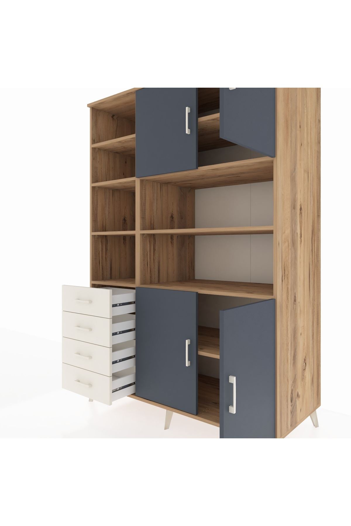 Kronos Dolap 9 Raflı 4 Çekmeceli 4 Kapaklı 132x59x195 Çam-Antrasit/Aytaşı