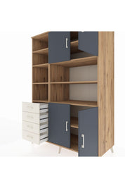 Kronos Dolap 9 Raflı 4 Çekmeceli 4 Kapaklı 132x59x195 Çam-Antrasit/Aytaşı