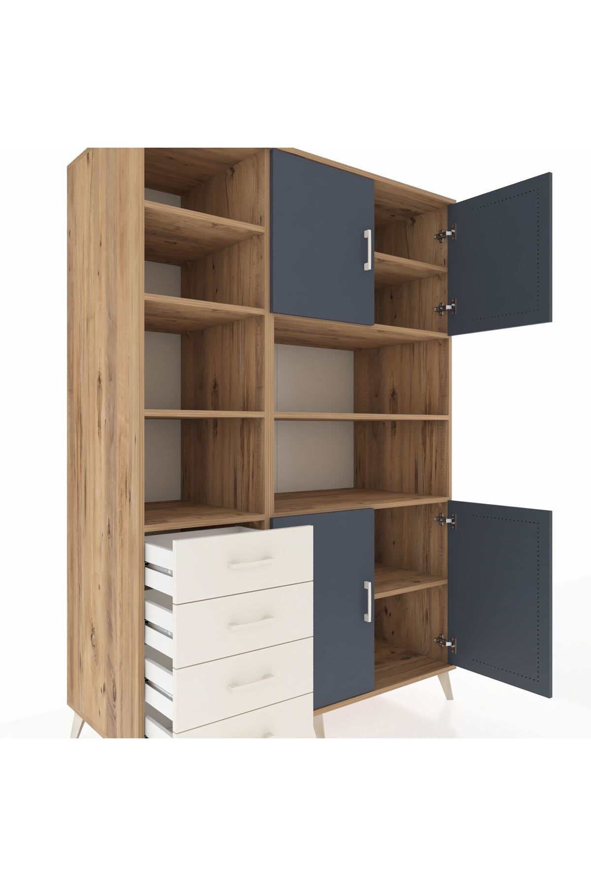 Kronos Dolap 9 Raflı 4 Çekmeceli 4 Kapaklı 132x59x195 Çam-Antrasit/Aytaşı