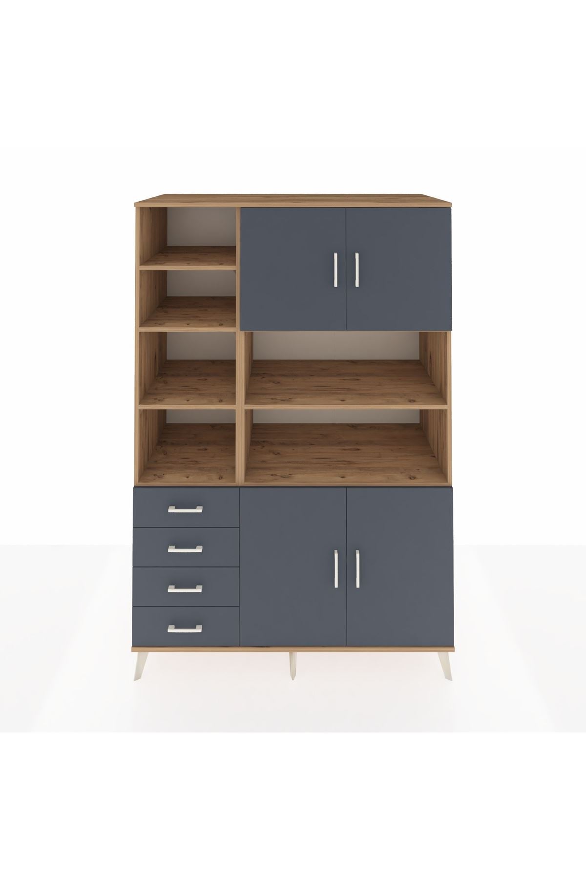 Kronos Dolap 9 Raflı 4 Çekmeceli 4 Kapaklı 132x59x195 Çam-Antrasit/Antrasit