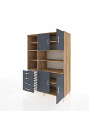 Kronos Dolap 9 Raflı 4 Çekmeceli 4 Kapaklı 132x59x195 Çam-Antrasit/Antrasit