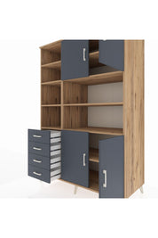 Kronos Dolap 9 Raflı 4 Çekmeceli 4 Kapaklı 132x59x195 Çam-Antrasit/Antrasit