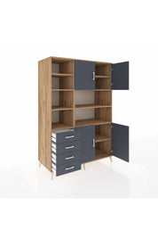 Kronos Dolap 9 Raflı 4 Çekmeceli 4 Kapaklı 132x59x195 Çam-Antrasit/Antrasit