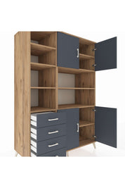 Kronos Dolap 9 Raflı 4 Çekmeceli 4 Kapaklı 132x59x195 Çam-Antrasit/Antrasit