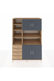 Kronos Dolap 9 Raflı 4 Çekmeceli 4 Kapaklı 132x59x195 Çam-Antrasit/Çam