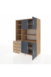 Kronos Dolap 9 Raflı 4 Çekmeceli 4 Kapaklı 132x59x195 Çam-Antrasit/Çam