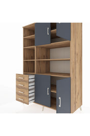 Kronos Dolap 9 Raflı 4 Çekmeceli 4 Kapaklı 132x59x195 Çam-Antrasit/Çam