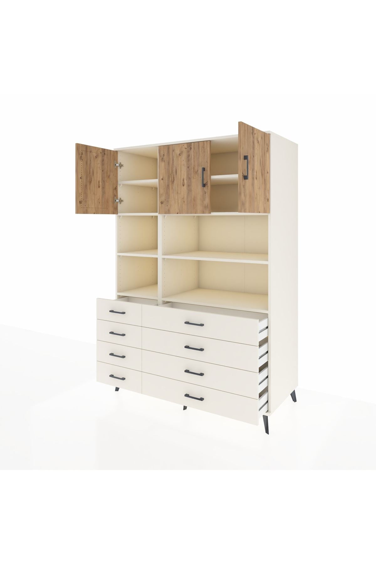 Kronos Dolap 8 Raflı 8 Çekmeceli 3 Kapaklı 132x59x195 Aytaşı-Çam/Aytaşı