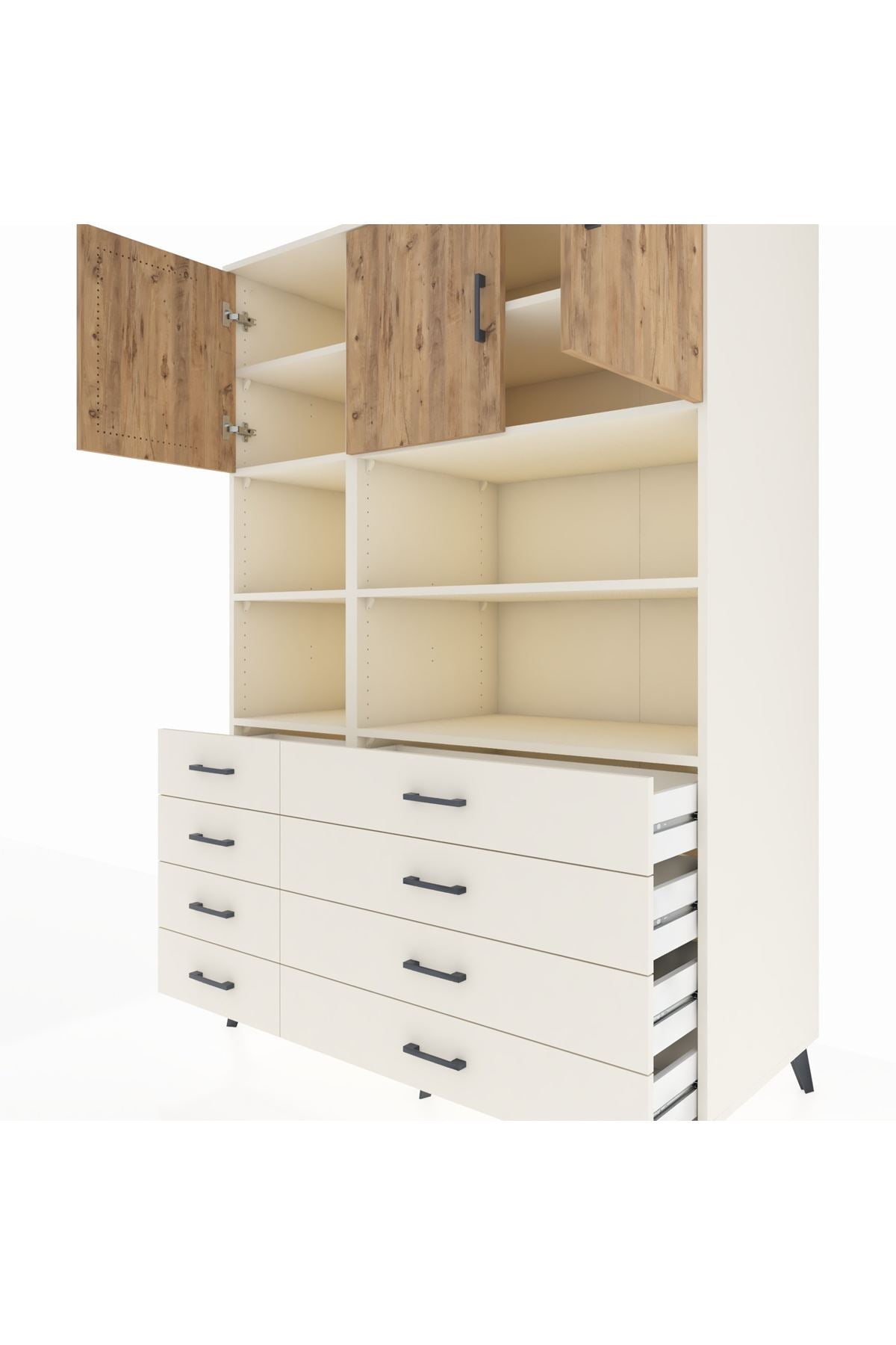 Kronos Dolap 8 Raflı 8 Çekmeceli 3 Kapaklı 132x59x195 Aytaşı-Çam/Aytaşı