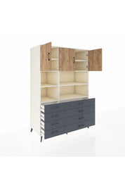 Kronos Dolap 8 Raflı 8 Çekmeceli 3 Kapaklı 132x59x195 Aytaşı-Çam/Antrasit